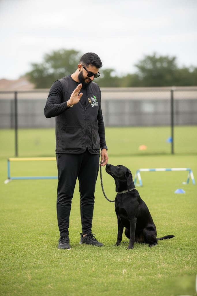 Comunicación clara — Entrenador dando señal a perro